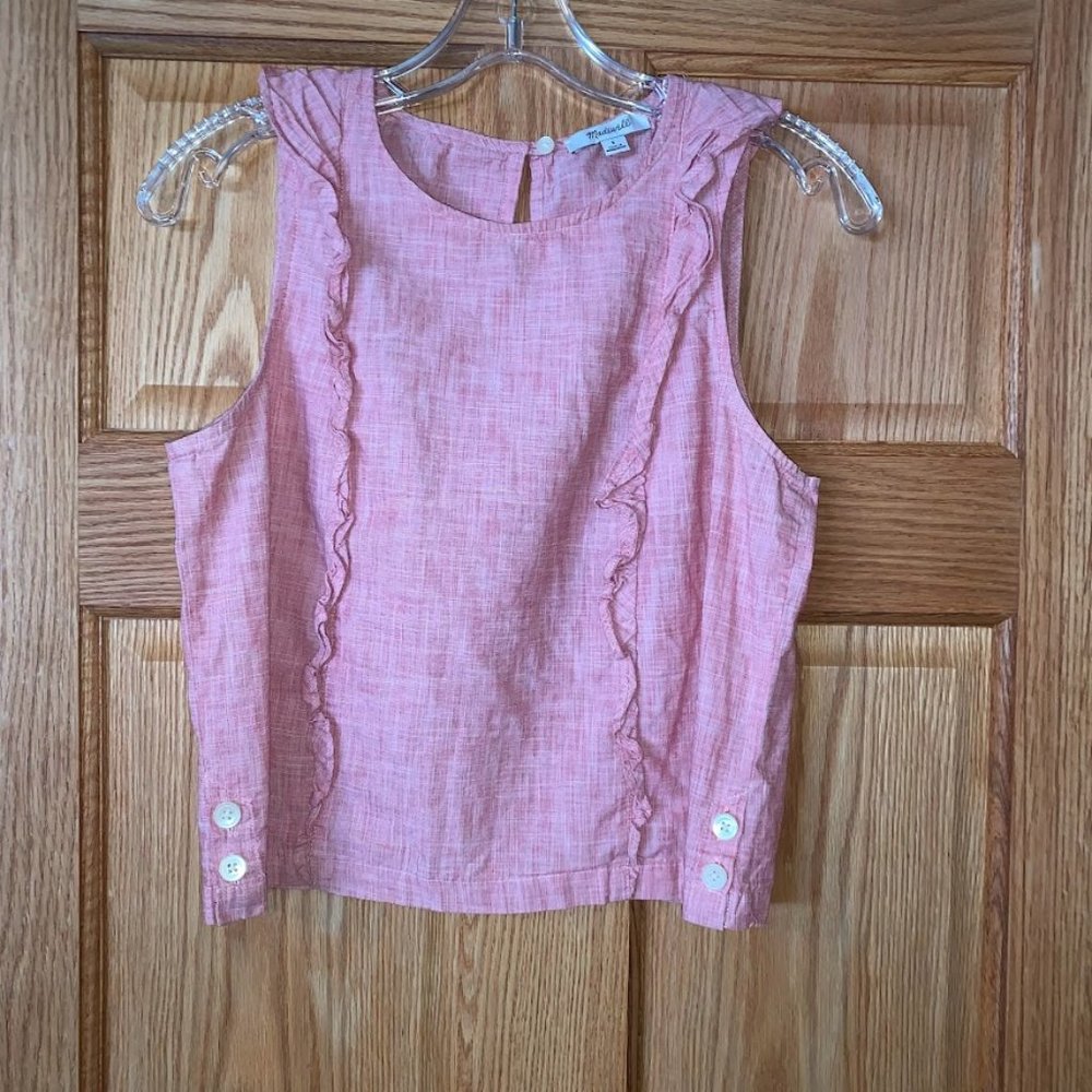 Madewell Red/Pink Crop Tank with Ruffles Size Small